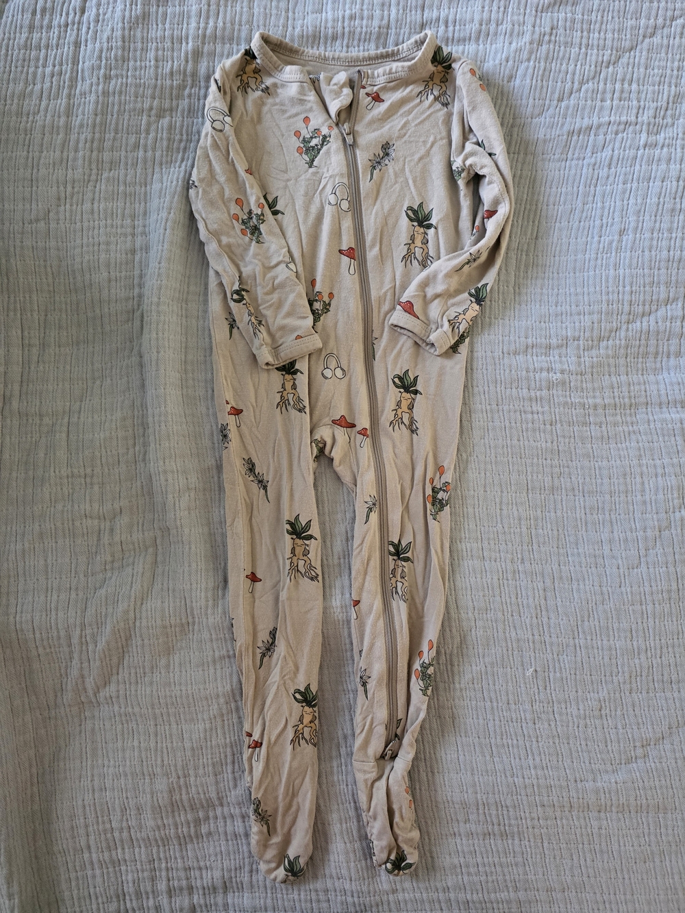 Kyte BABY Cream Pajama Set with Green & Red Botanical Print